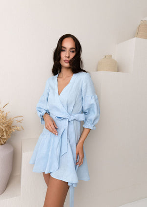 ALLURE Mini Linen Dress Sky Blue