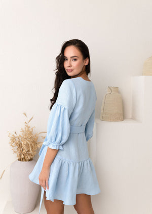 ALLURE Mini Linen Dress Sky Blue