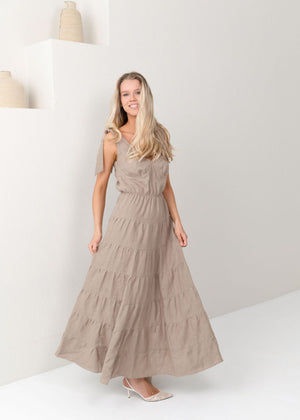 GISELE Linen Maxi Dress Dark Sand