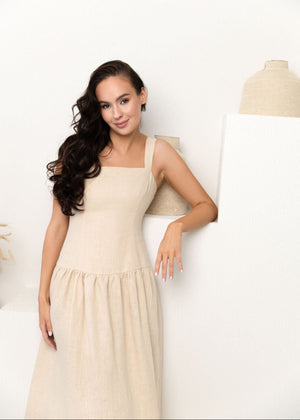 BARDOT Midi Linen Dress Sand