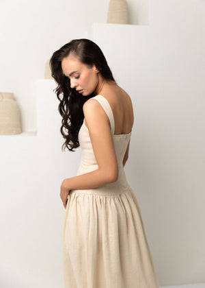 BARDOT Midi Linen Dress Sand