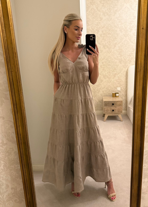 GISELE Linen Maxi Dress Dark Sand
