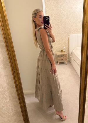 GISELE Linen Maxi Dress Dark Sand