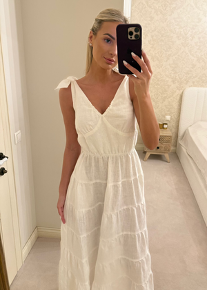 GISELE Linen Maxi Dress White