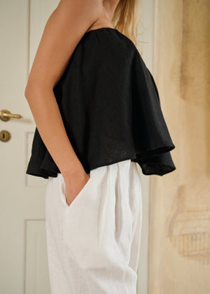 LILY Strapless Linen Top Black