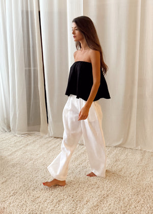 LILY Strapless Linen Top Black