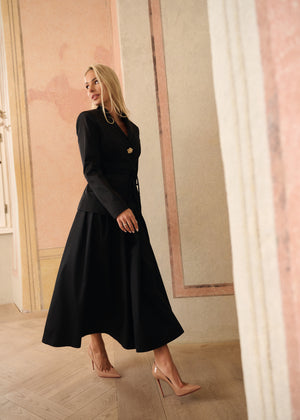 BONA Virgin Wool Pleated Midi Skirt