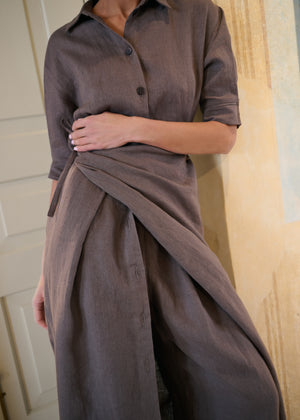 MOSS Linen Midi Shirt Dress Brown