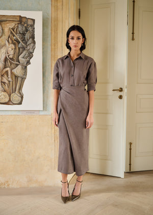 MOSS Linen Midi Shirt Dress Brown