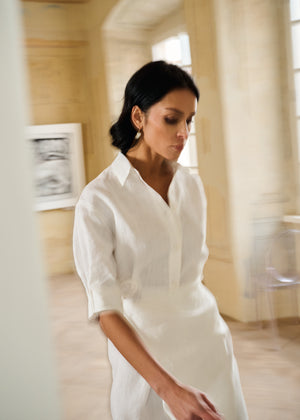 MOSS Linen Midi Shirt Dress White