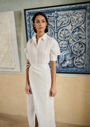 MOSS Linen Midi Shirt Dress White