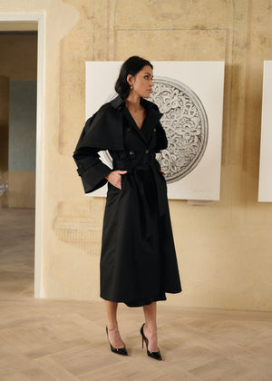 SOHO Classic Trench Coat With Removable Cape Black