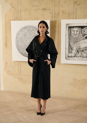 SOHO Classic Trench Coat With Removable Cape Black