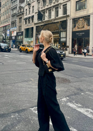 Porto Linen Wide Leg Trousers Black