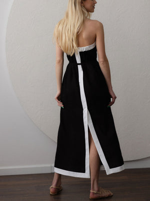 PARIS Linen Halter Dress With Flower Detail