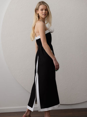 PARIS Linen Halter Dress With Flower Detail