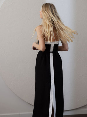 PARIS Linen Halter Dress With Flower Detail