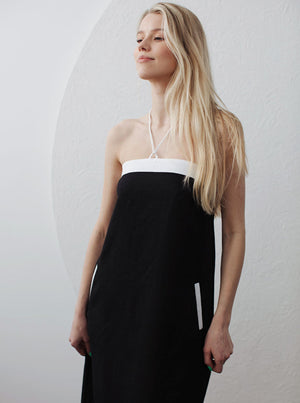 PARIS Linen Halter Dress With Flower Detail