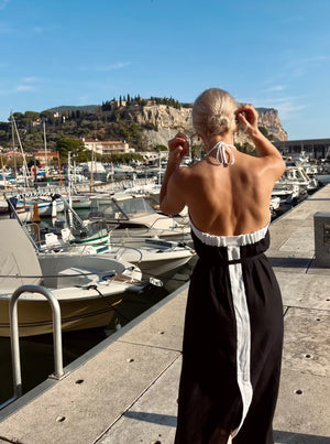 PARIS Linen Halter Dress With Flower Detail