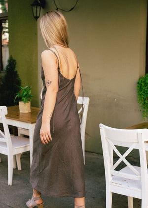 SENSE Linen Slip Dress Dark Brown