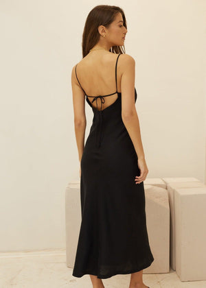 SENSE Linen Slip Dress Black