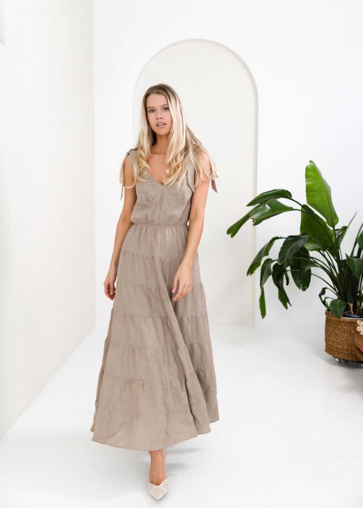 GISELE Linen Maxi Dress Dark Sand