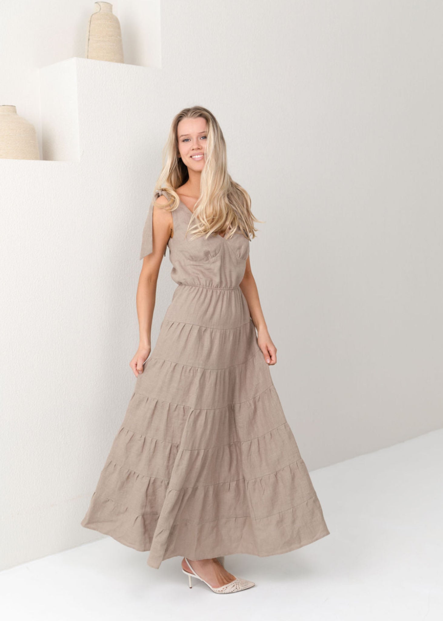 GISELE Linen Maxi Dress Dark Sand
