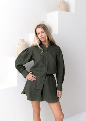 LUNA Linen Shorts Moss