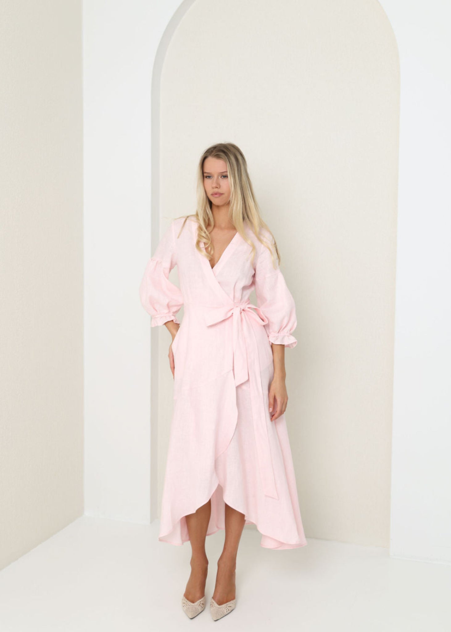 ALLURE Midi Linen Dress Pink