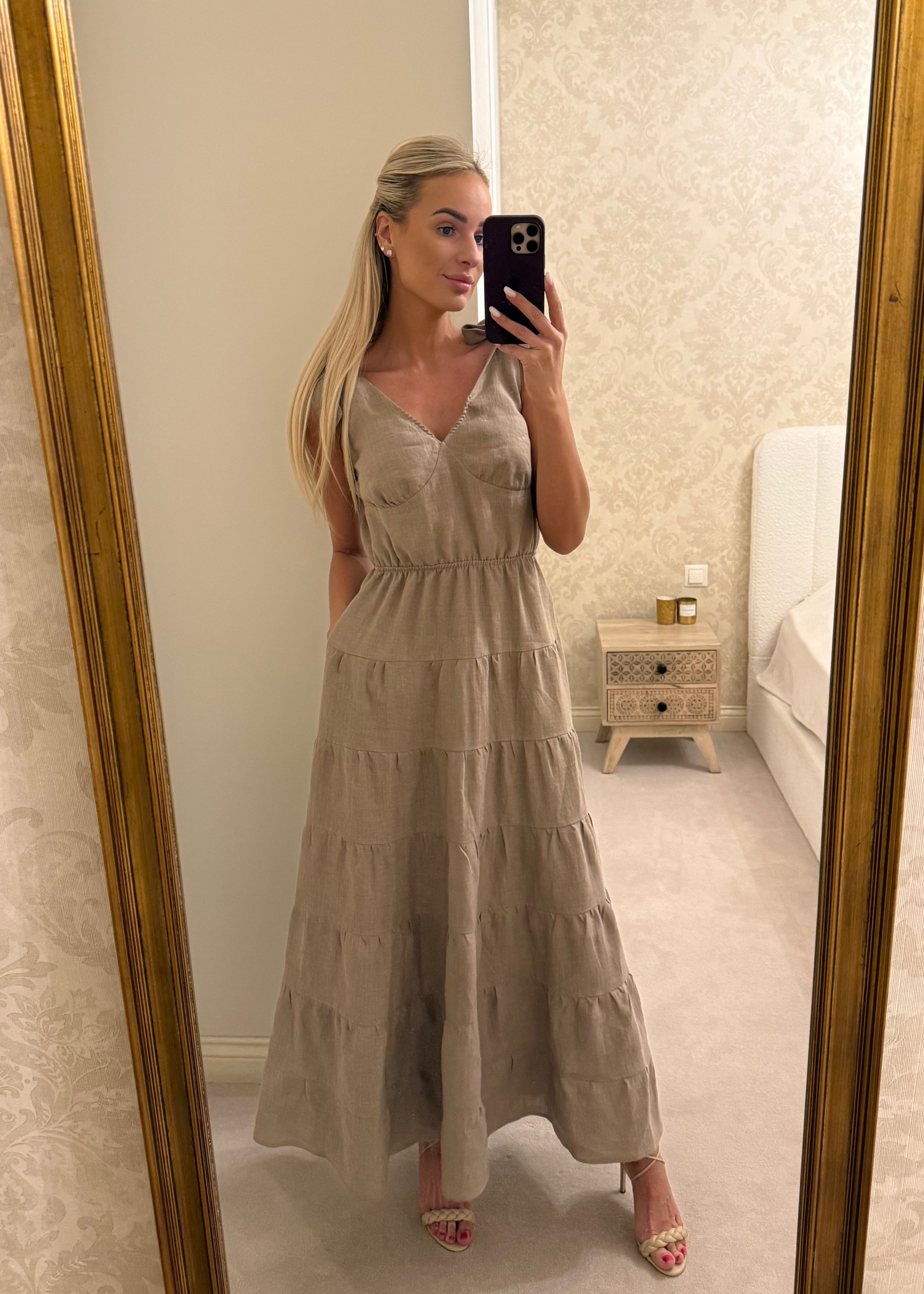 GISELE Linen Maxi Dress Dark Sand