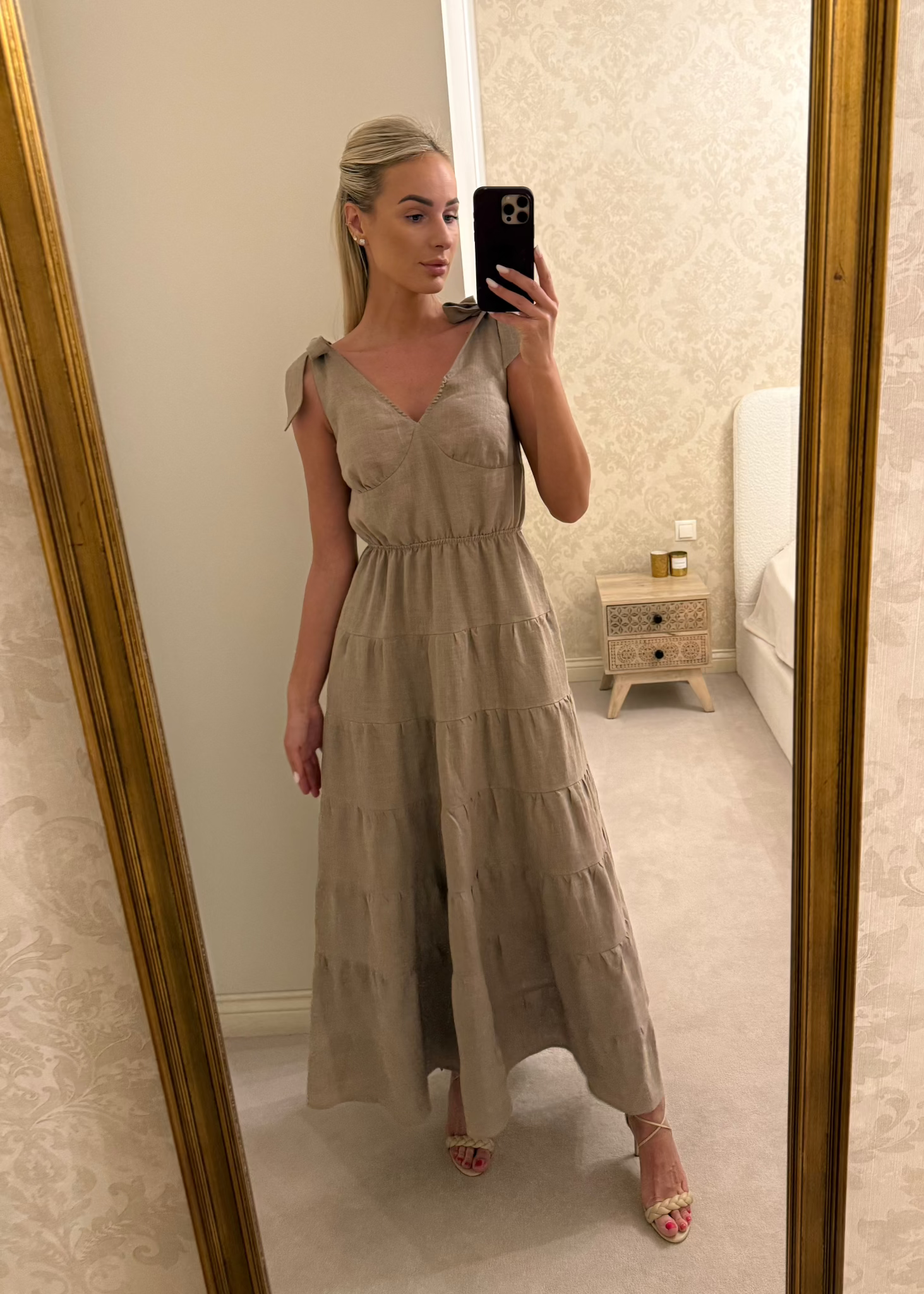 GISELE Linen Maxi Dress Dark Sand