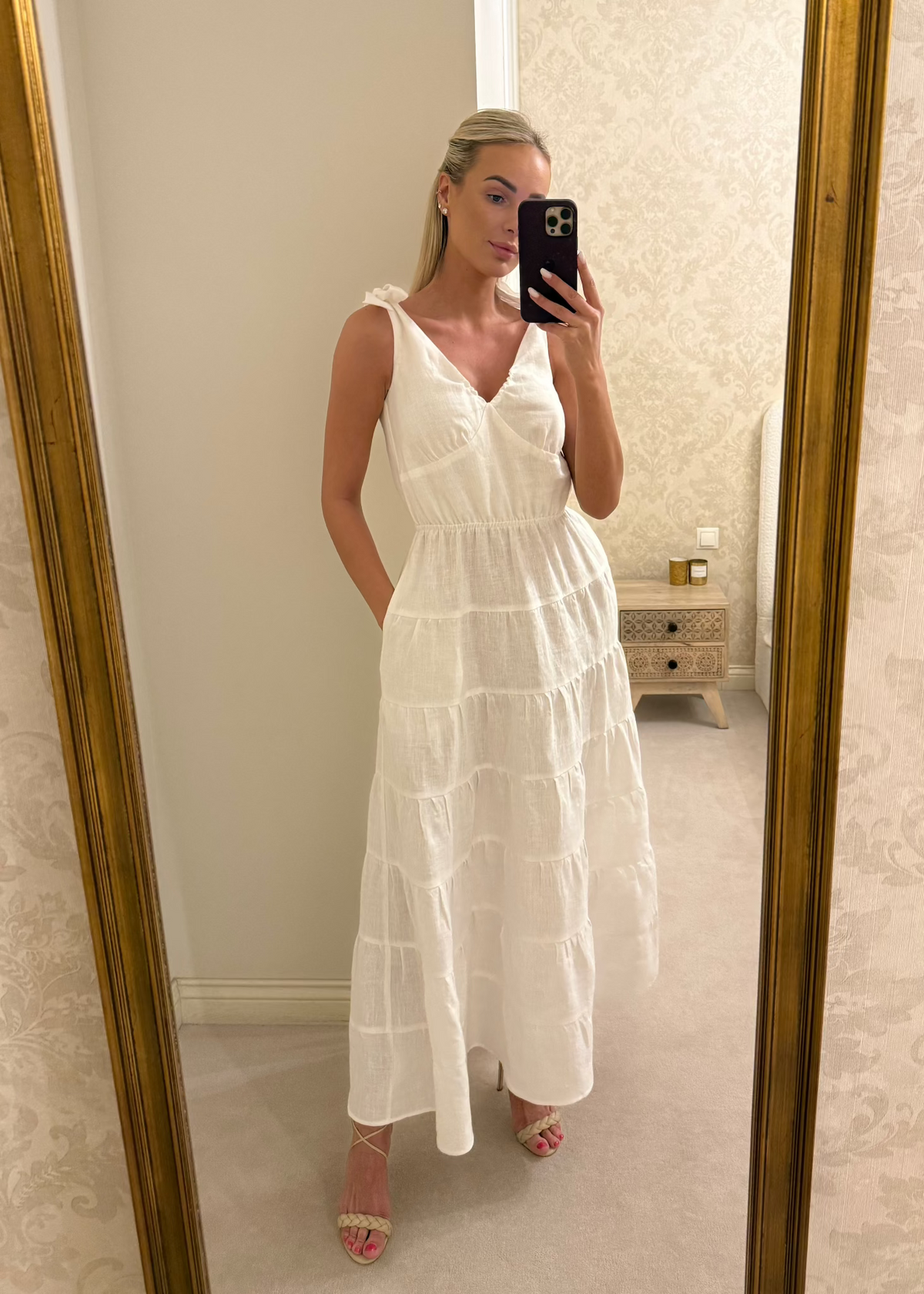 GISELE Linen Maxi Dress White