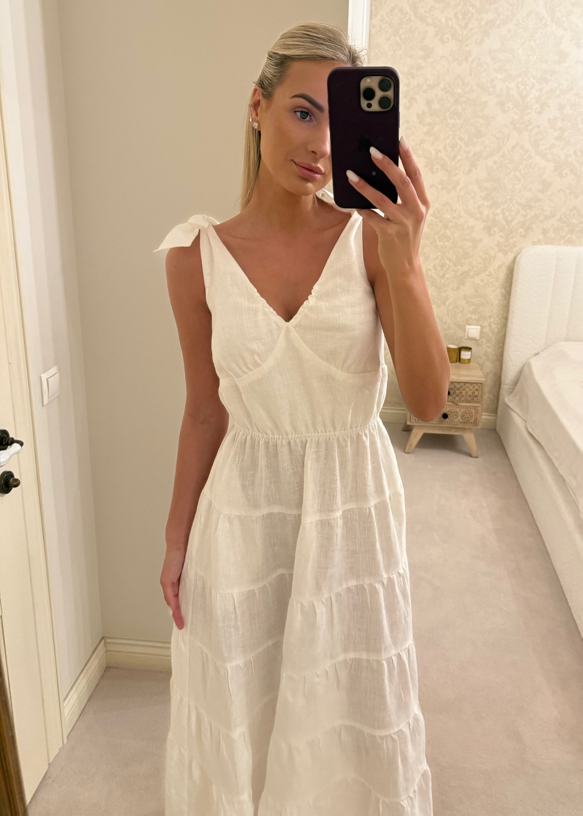 GISELE Linen Maxi Dress White