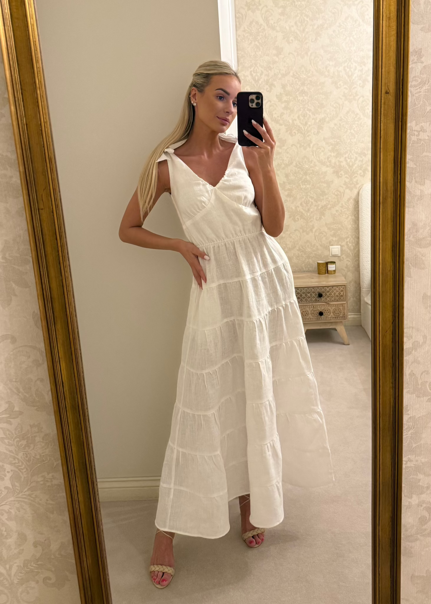 GISELE Linen Maxi Dress White