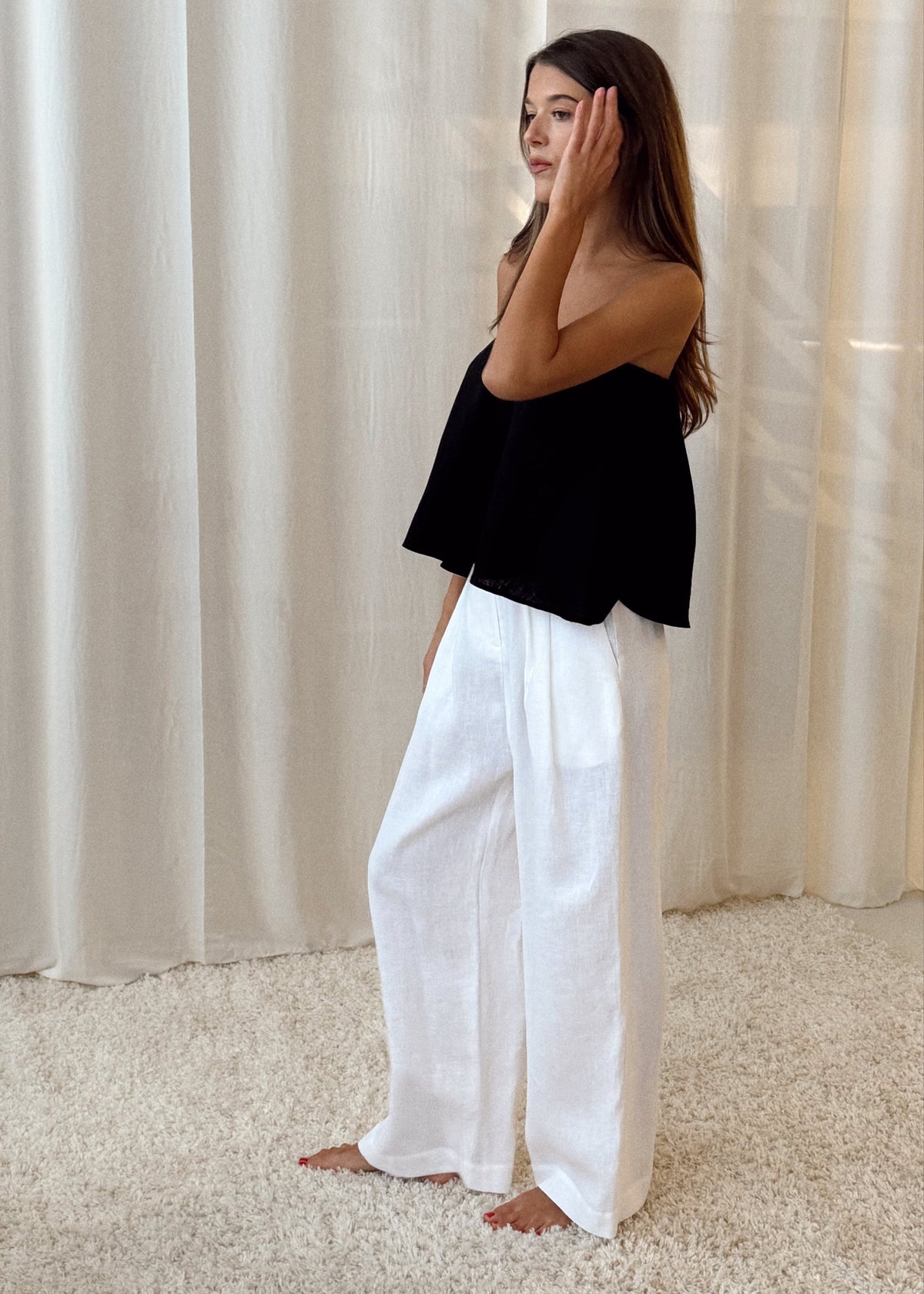 MARVEL Wide-Leg Linen Trousers White