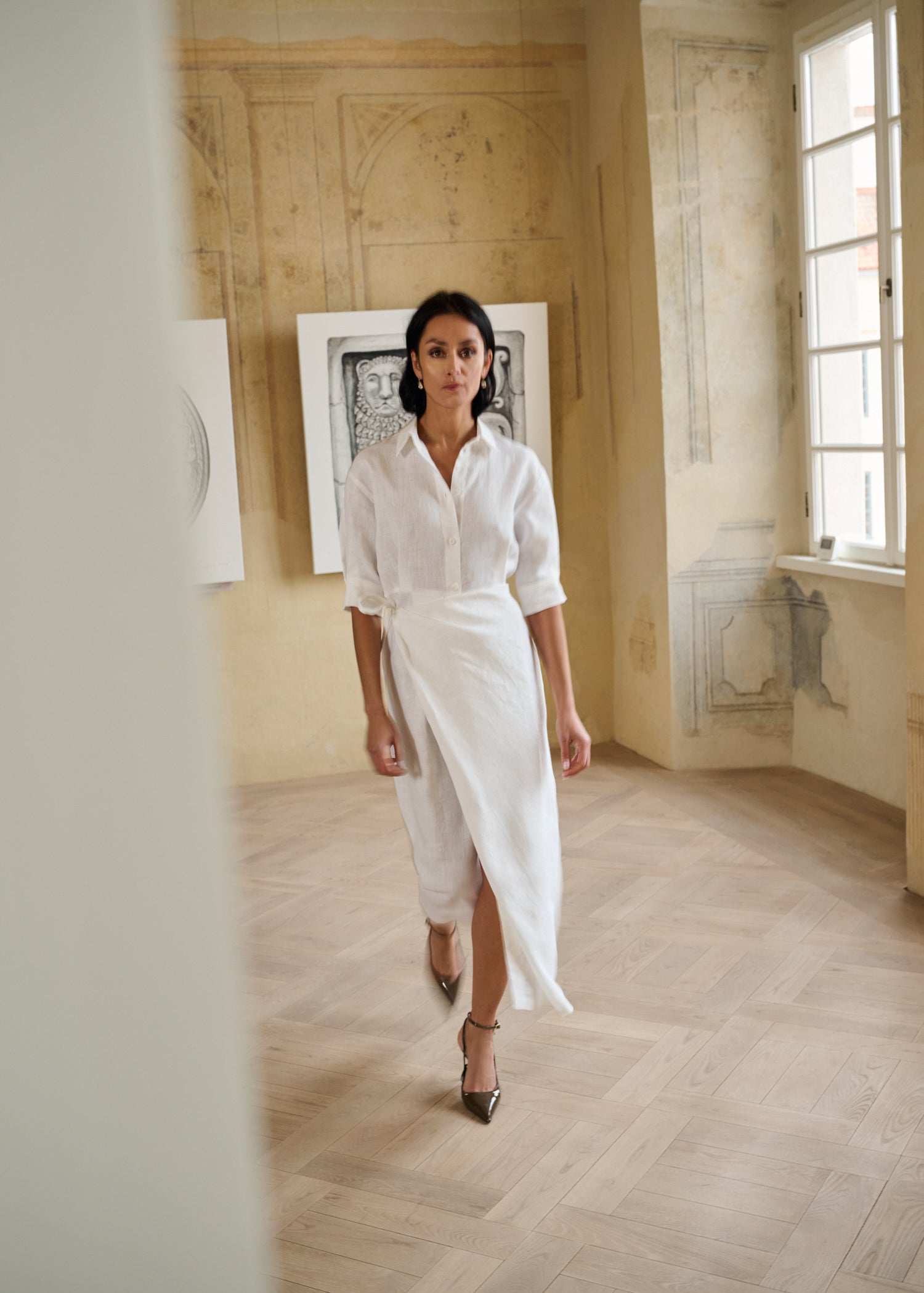 MOSS Linen Midi Shirt Dress White
