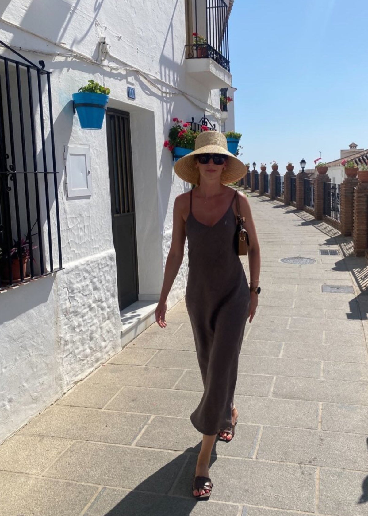 SENSE Linen Slip Dress Dark Brown