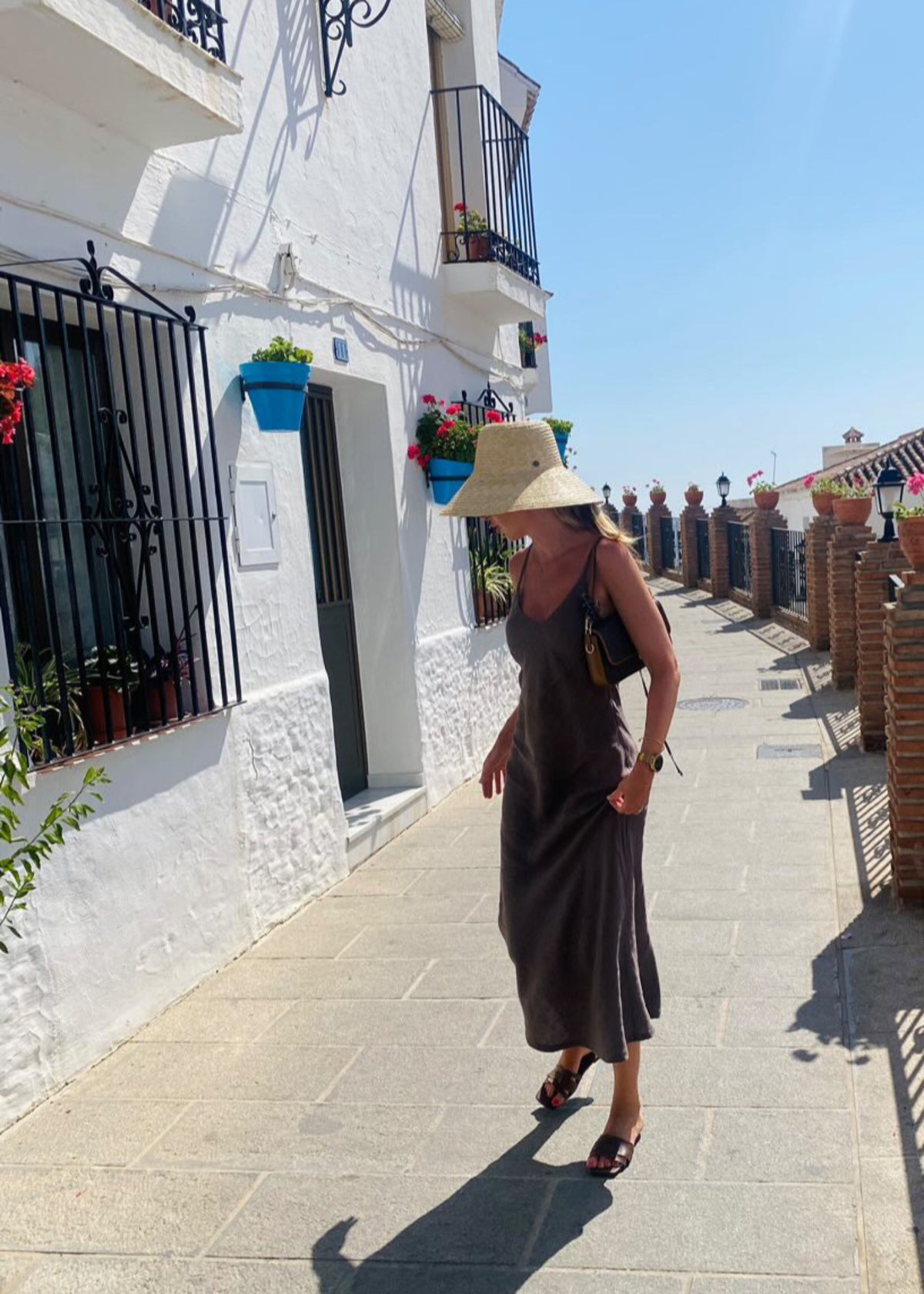 SENSE Linen Slip Dress Dark Brown