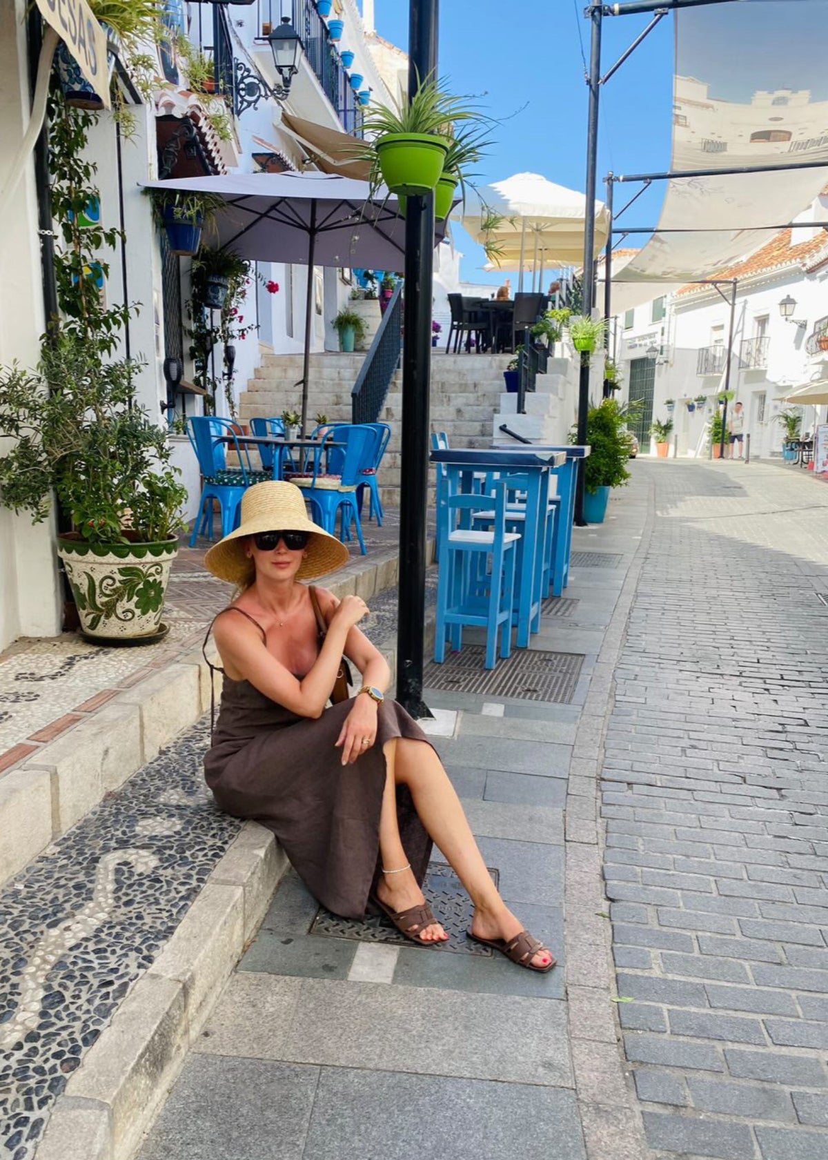 SENSE Linen Slip Dress Dark Brown