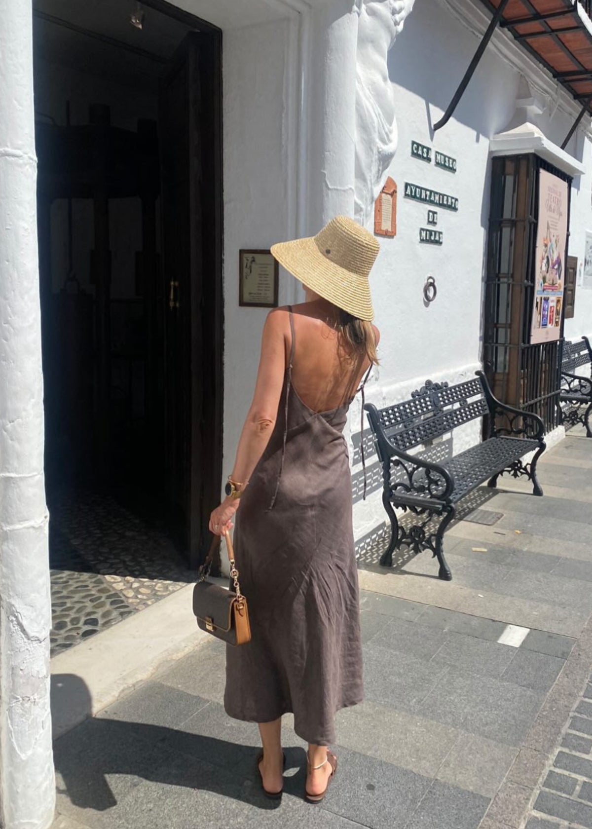 SENSE Linen Slip Dress Dark Brown