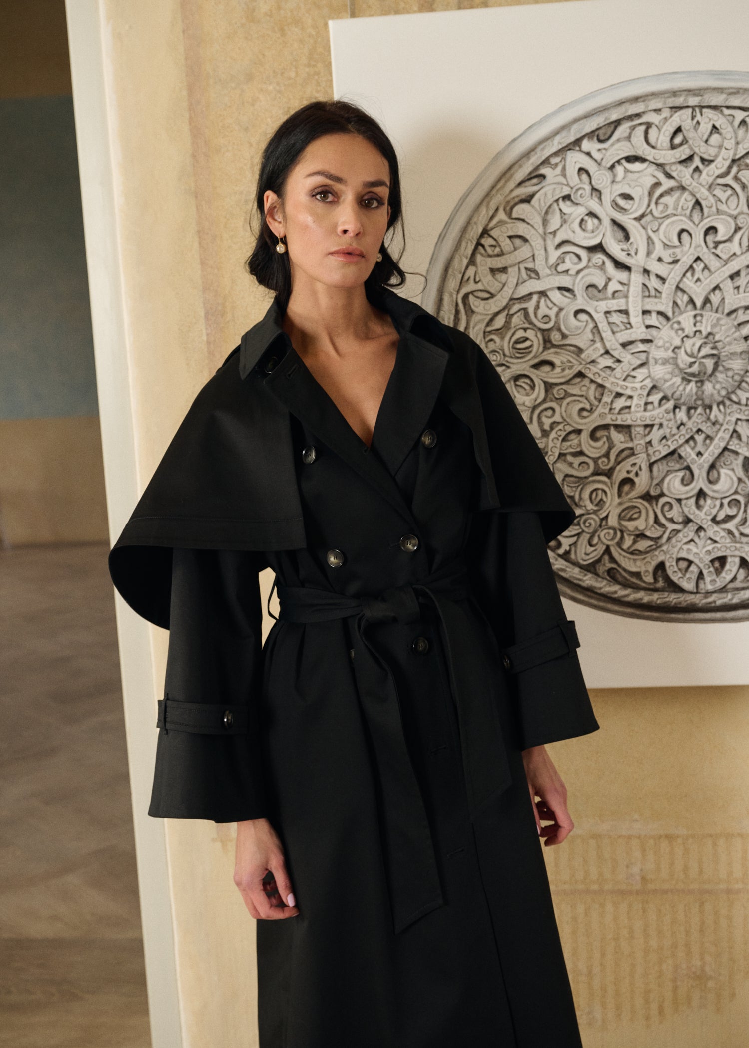 SOHO Classic Trench Coat With Removable Cape Black