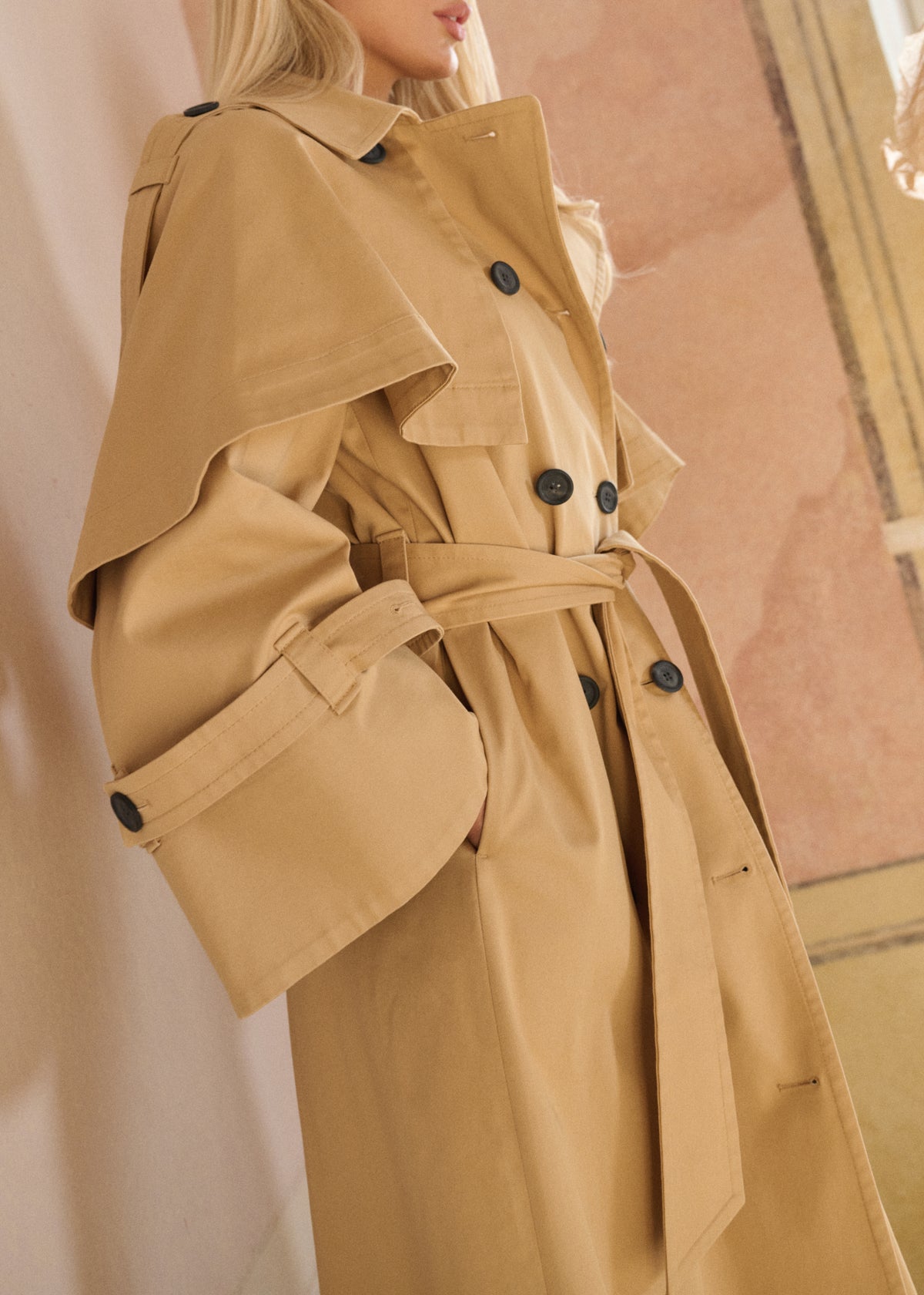 SOHO Classic Trench Coat With Removable Cape Camel