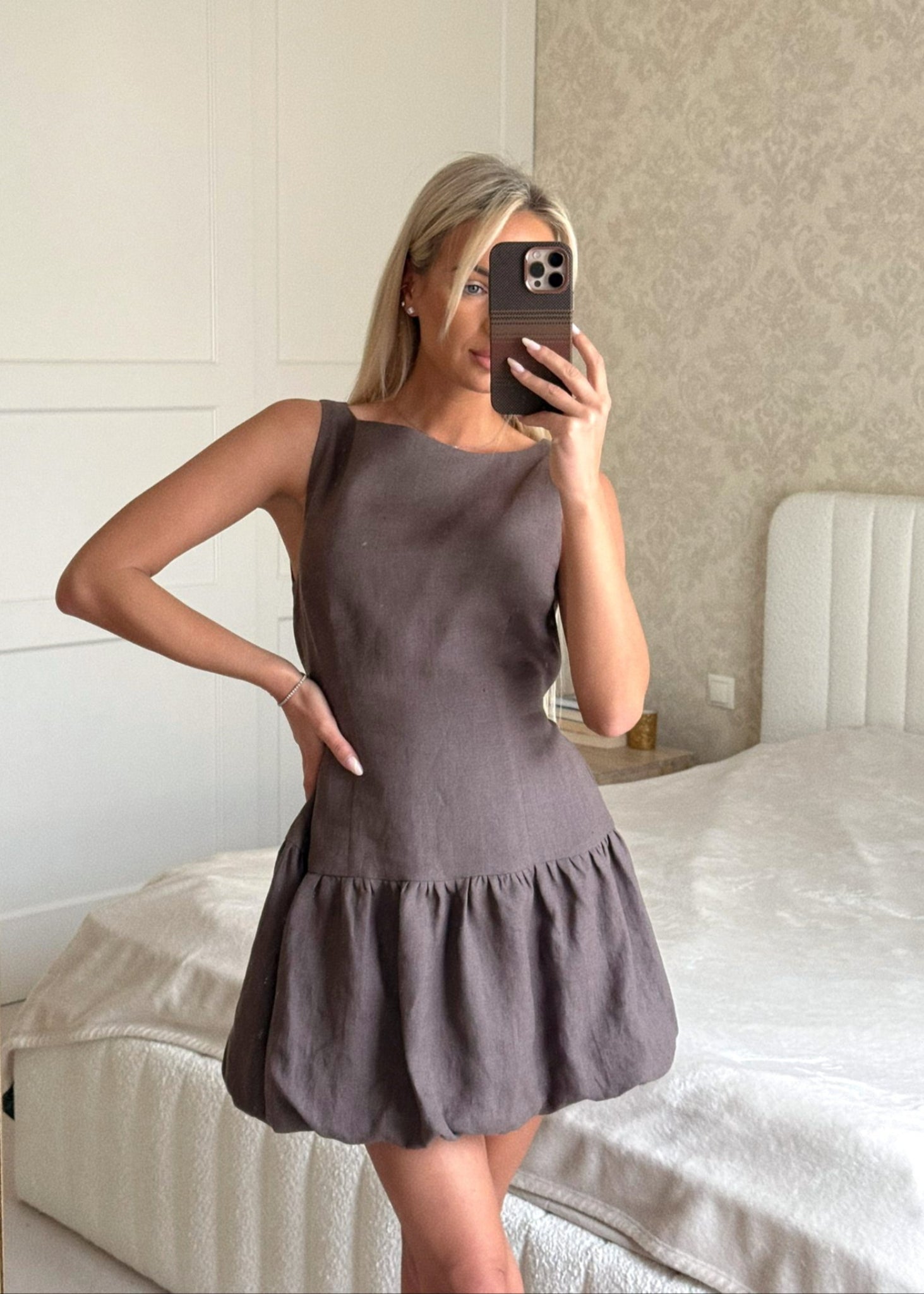 DOLLY Linen Bubble Mini Dress