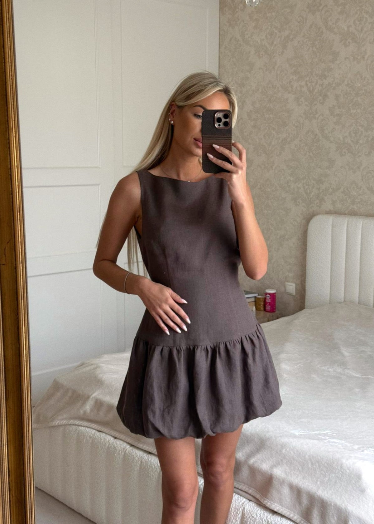 DOLLY Linen Bubble Mini Dress