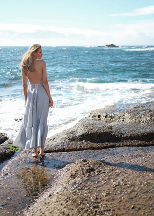 MIRAGE Linen Maxi Dress Blue Striped