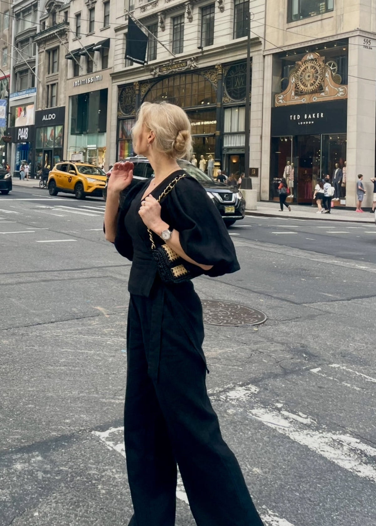 Dune Linen Wrap Blouse With Puff Sleeves Black