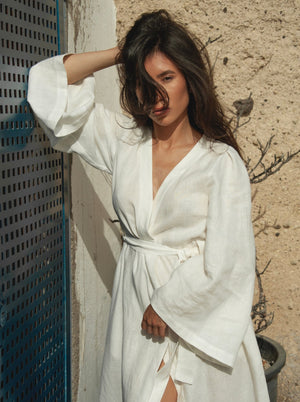 Morn Midi Linen Kimono Dress