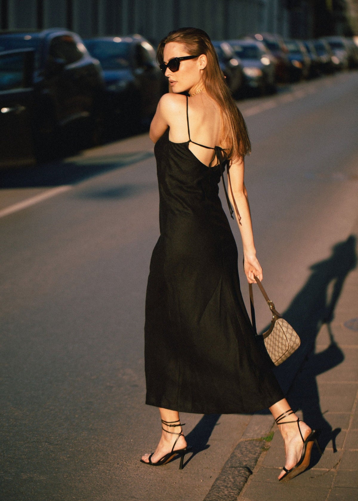 SENSE Linen Slip Dress Black