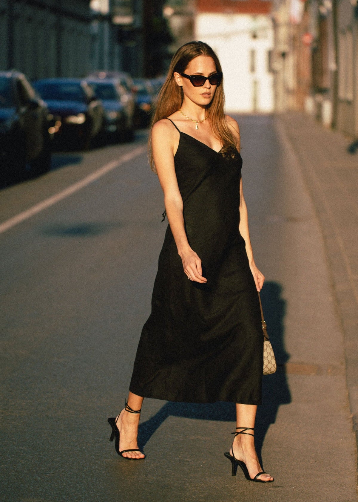 SENSE Linen Slip Dress Black