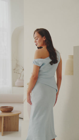 LOREN Linen Midi Dress Sky Blue